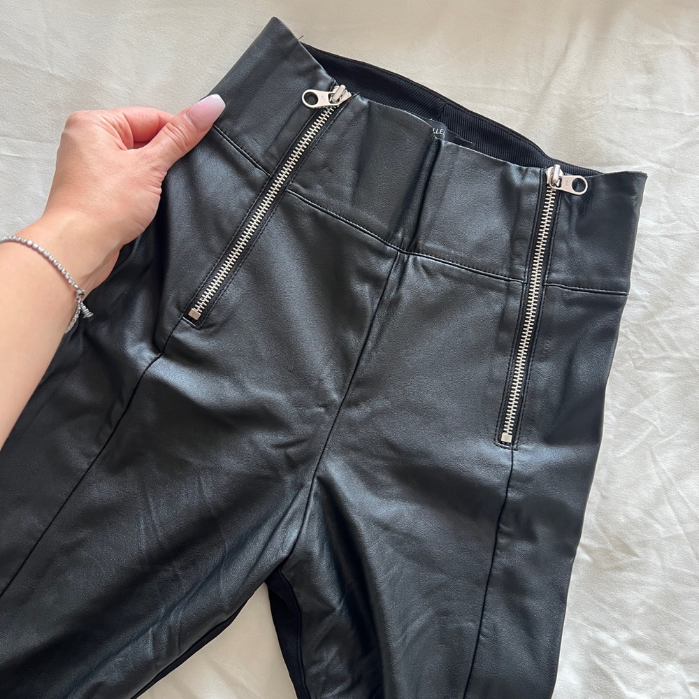 Karen Millen Black Faux Leather Pants with Silver Zipper